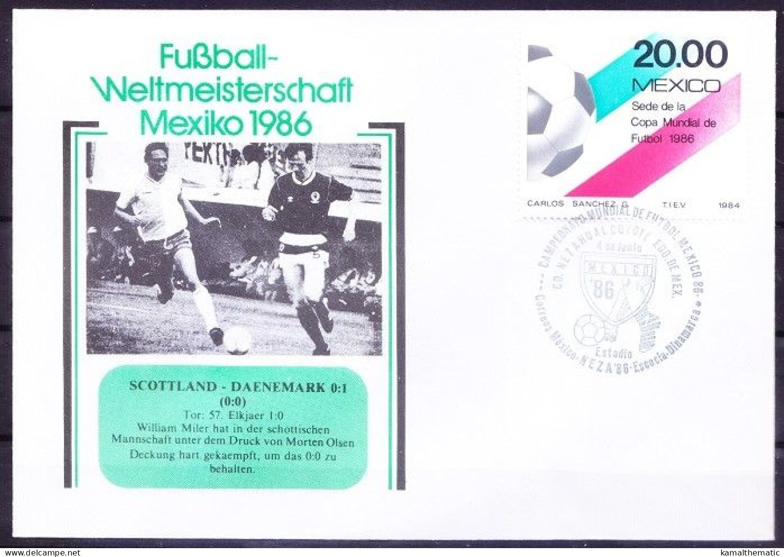 Mexico 1986 Cover, WC Football Scotland Vs Denmark Final Score 0-1, Soccer, Sports - 1986 – Mexico