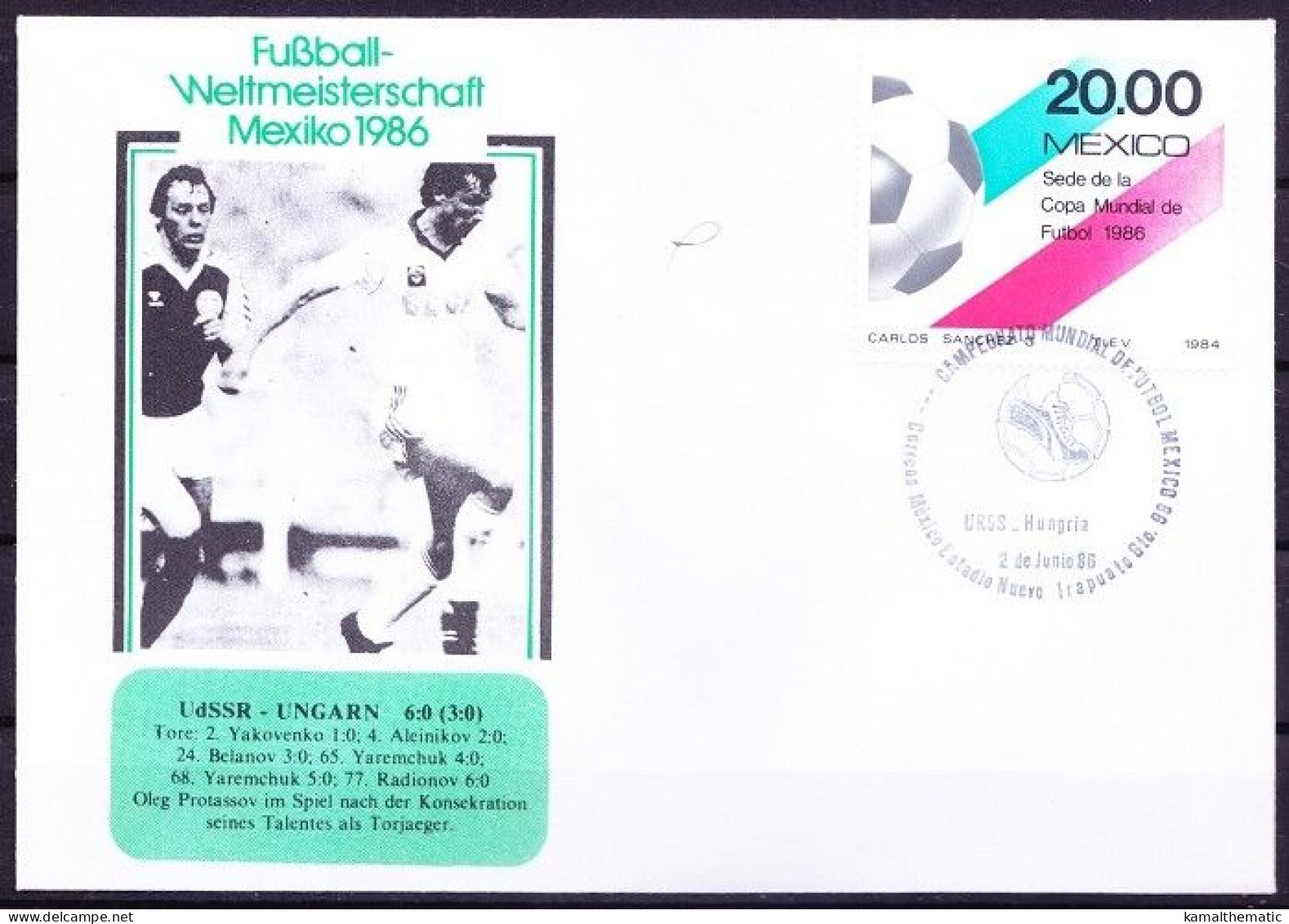 Mexico 1986 Cover, WC Football Soviet Union Vs Hungary Final Score 6-0, Soccer, Sports - 1986 – Mexico