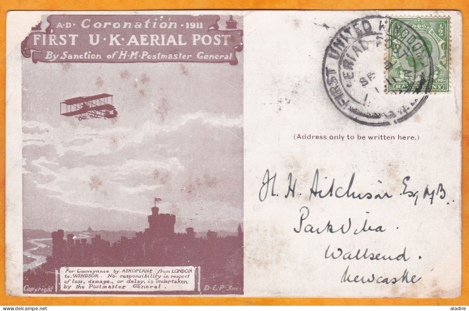 13 Septembre 1911 - Premier Vol Postal Du Royaume Uni London - Windsor - CP Vers Newcastle - First UK Aerial Post - Marcophilie