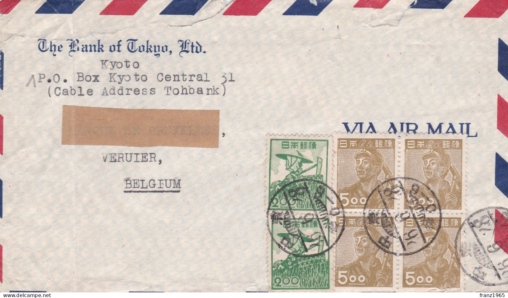 From Japan To Belgium - 1928 - Lettres & Documents