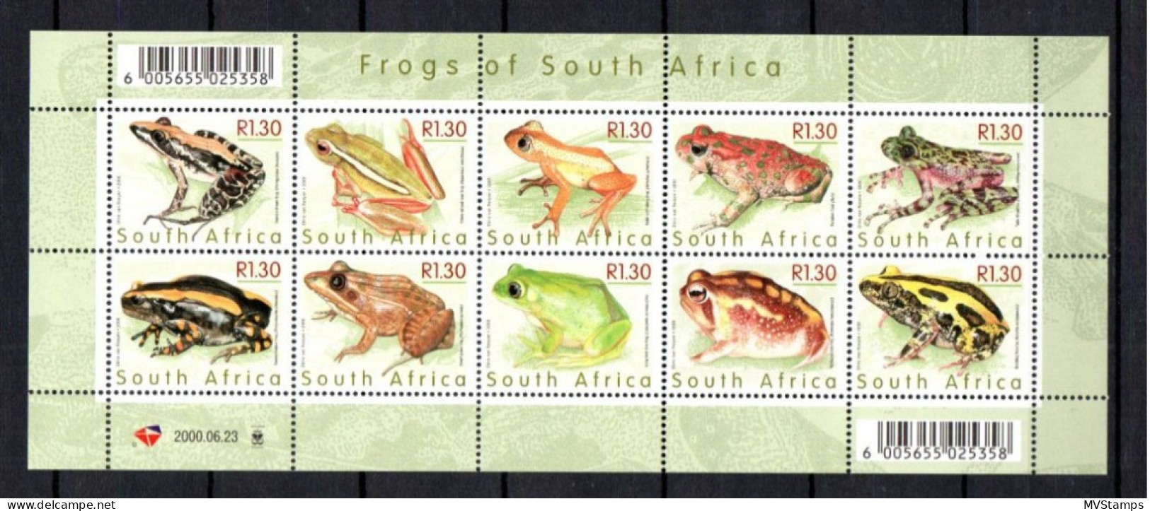 South Africa 2000 Set Frogs/Reptiles/Amfibics Stamps (Michel 1251/60) MNH - Neufs