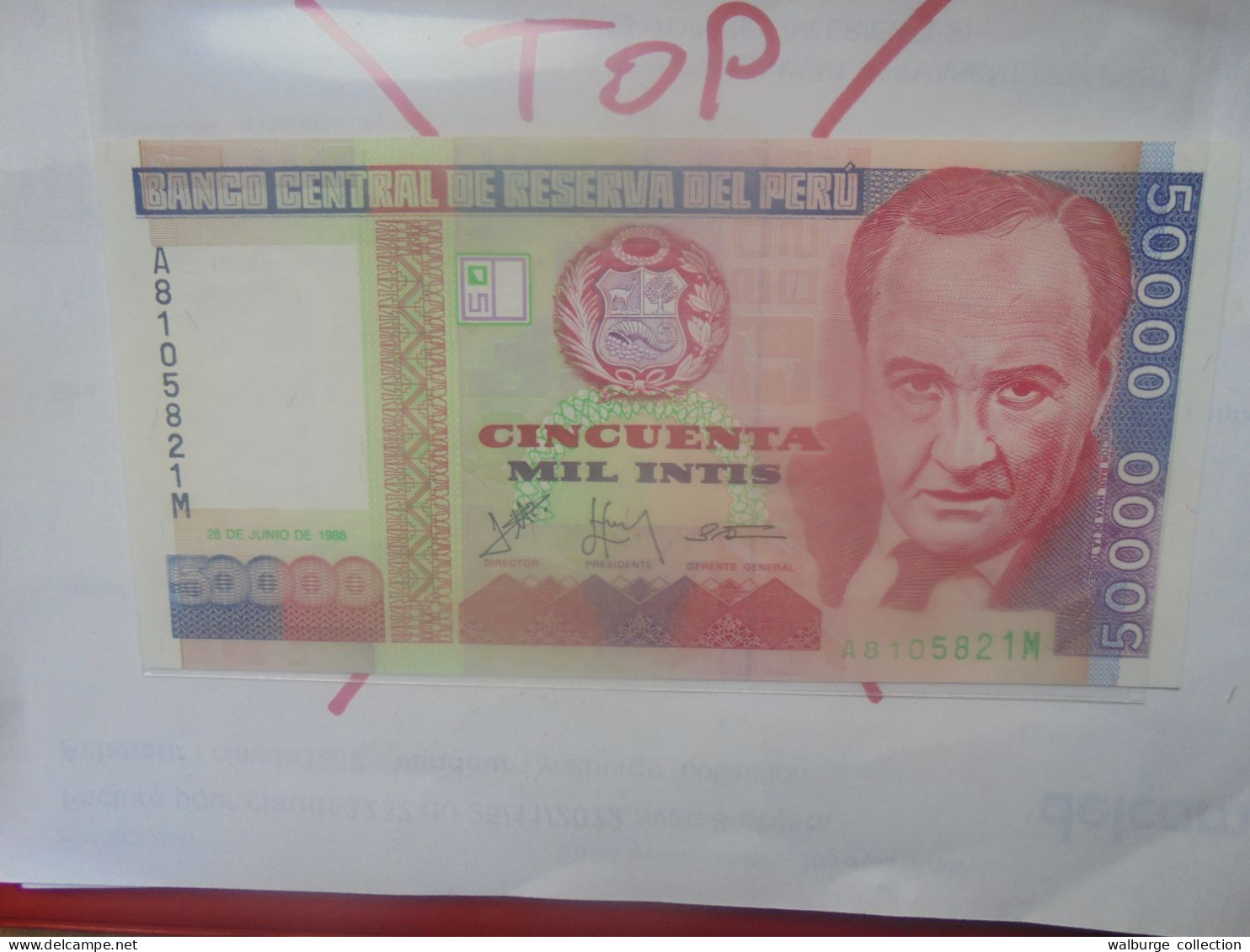 PEROU 50.000 INTIS 1988 Neuf (B.33) - Perú