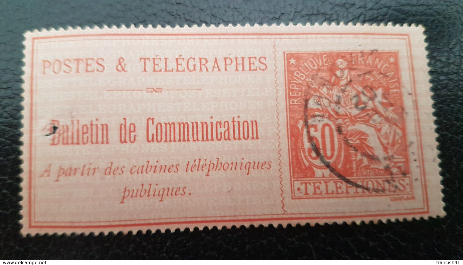 France - TIMBRE TELEPHONE N° 18   50c Rouge Sur Rose Oblitéré - Télégraphes Et Téléphones