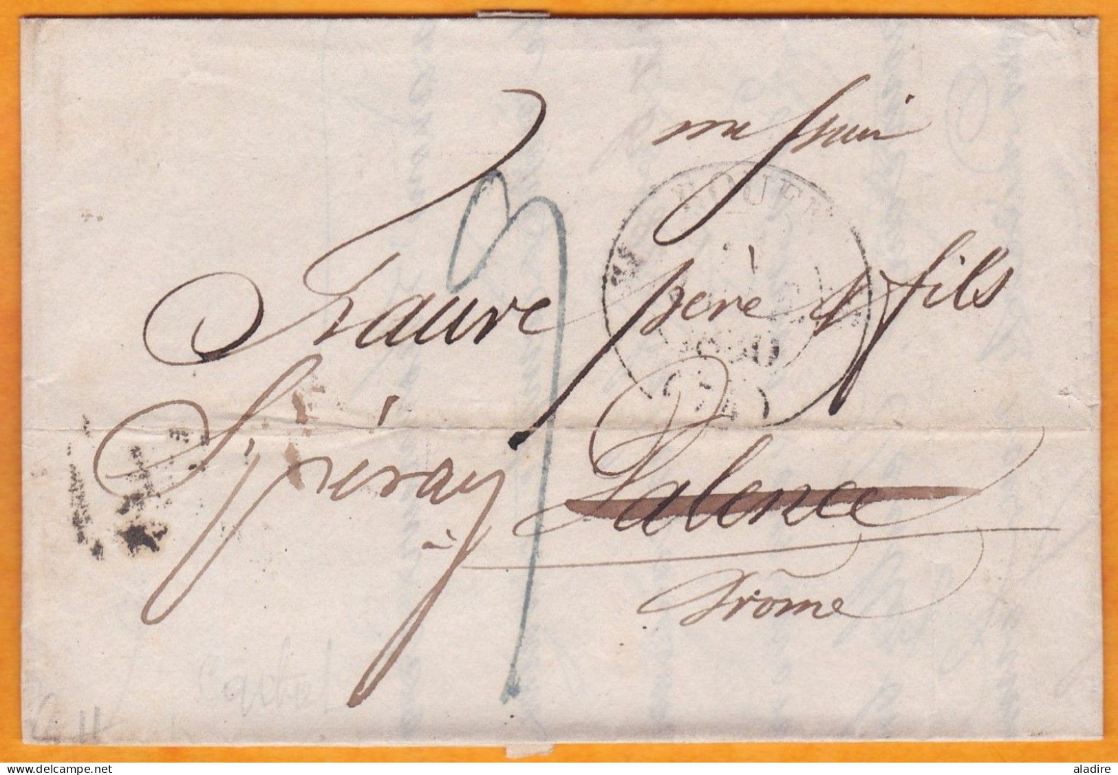 1830 - Marque Postale DEBoursé 25 VALENCE, Drôme Sur Lettre Avec Corresp De ROUEN, Seine Inférieure - 1801-1848: Précurseurs XIX