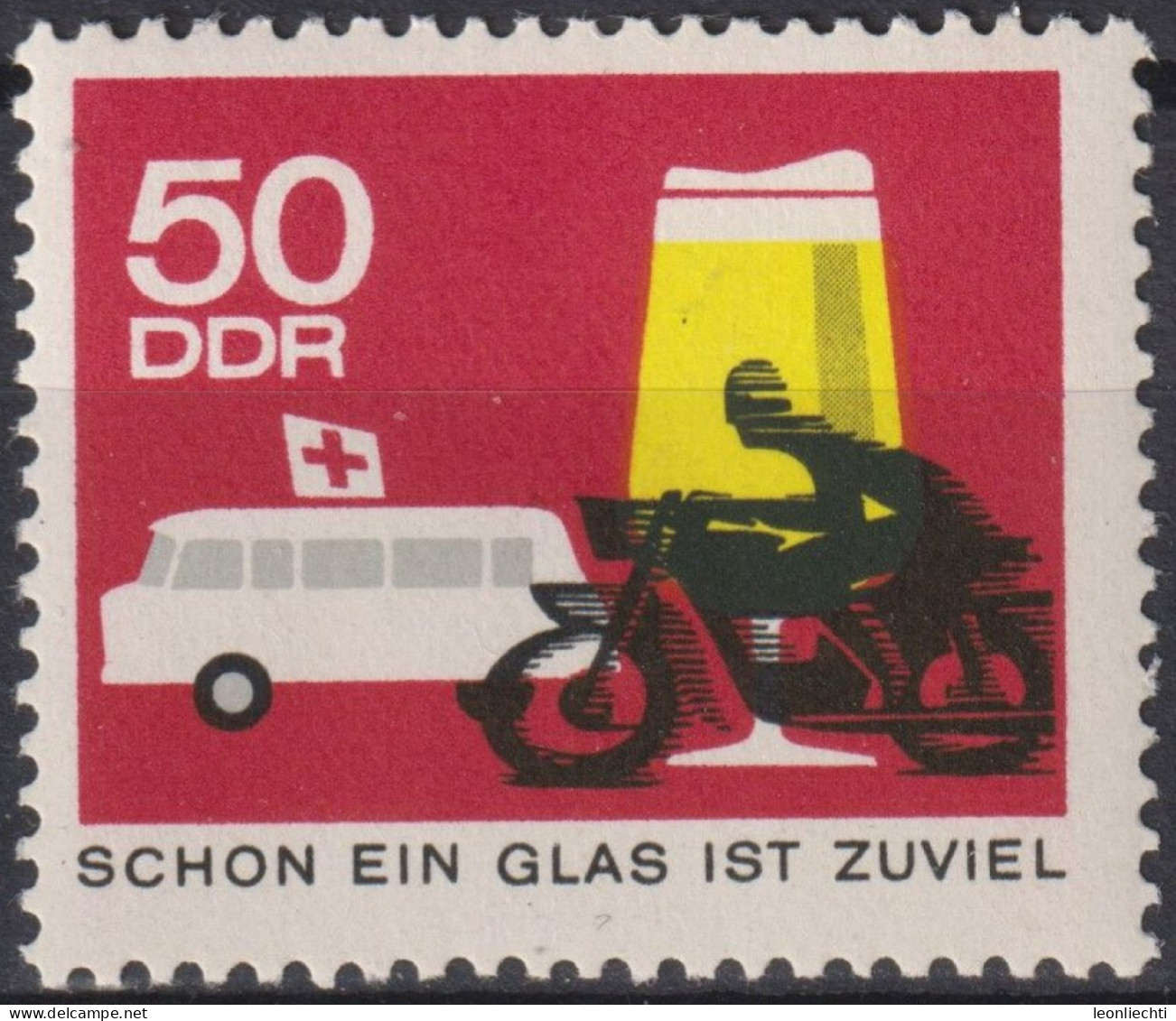 1966 DDR, ** Mi:DD 1172, Yt:DD 869, Schon Ein Glas Ist Zu Viel, Verkehrssicherheit - Accidents & Sécurité Routière