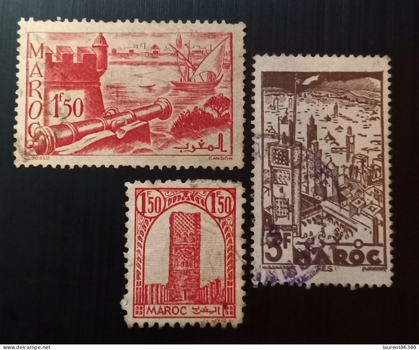 Maroc Poste Française 1939 1940 Local Motives  Remparts De Salé , Fès & 1943 Hassan Tower, Rabat - Gebraucht