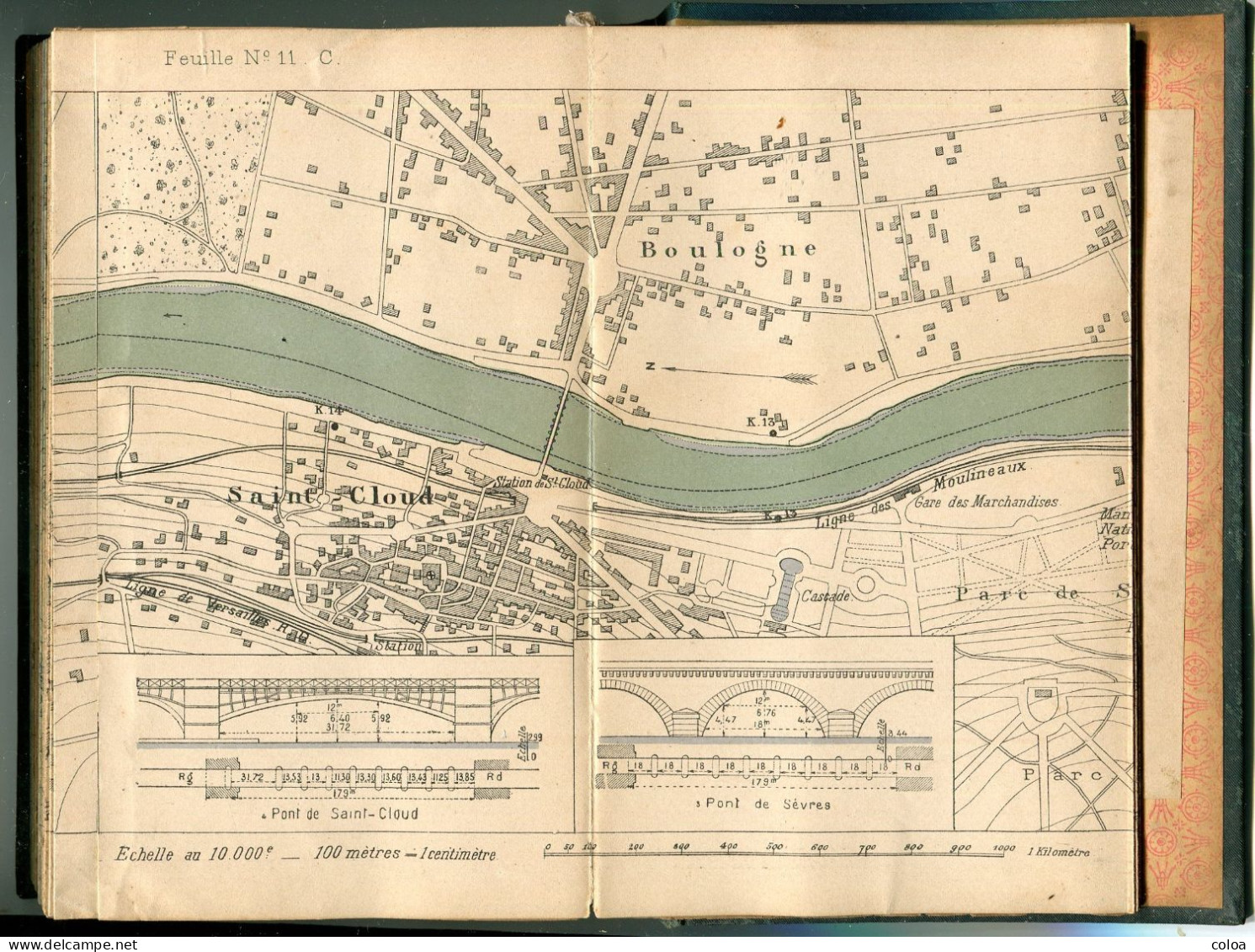 Batellerie VUILLAUME Carte du chenal de la Seine de Rouen à Paris au 1.10.000° 1899 complet en 3 volumes