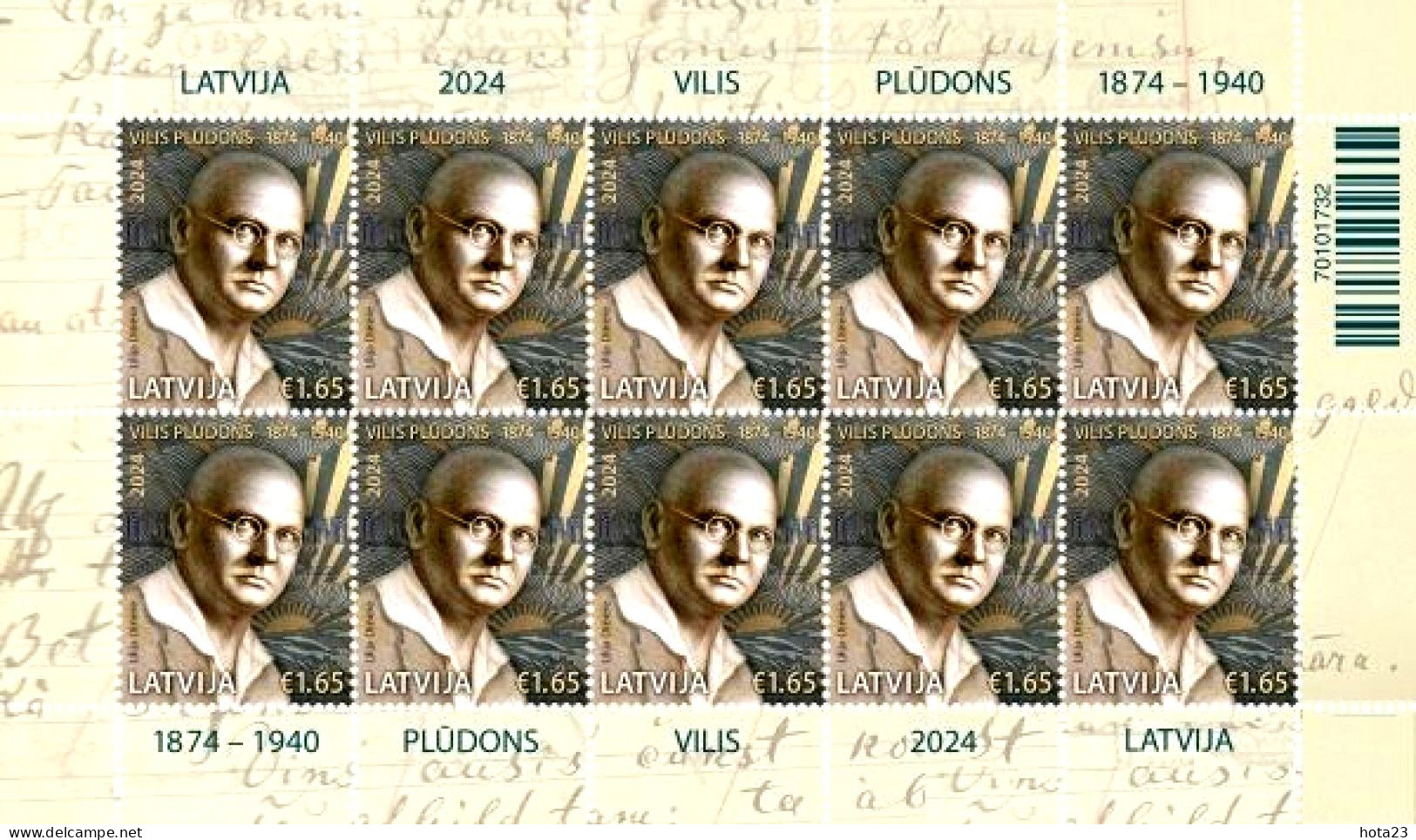 (!) Latvia Lettland Lettonie 2024  Vilis Pludons - Latvian Poet And Writer MNH - MINI SHEET - Lettland