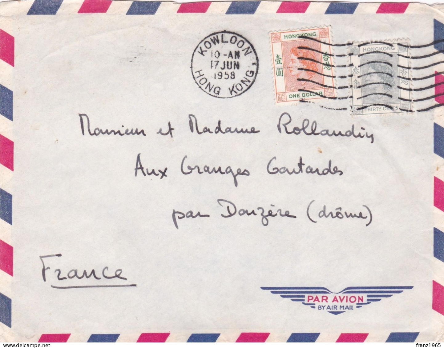 From Hong Kong To France - 1958 - Lettres & Documents