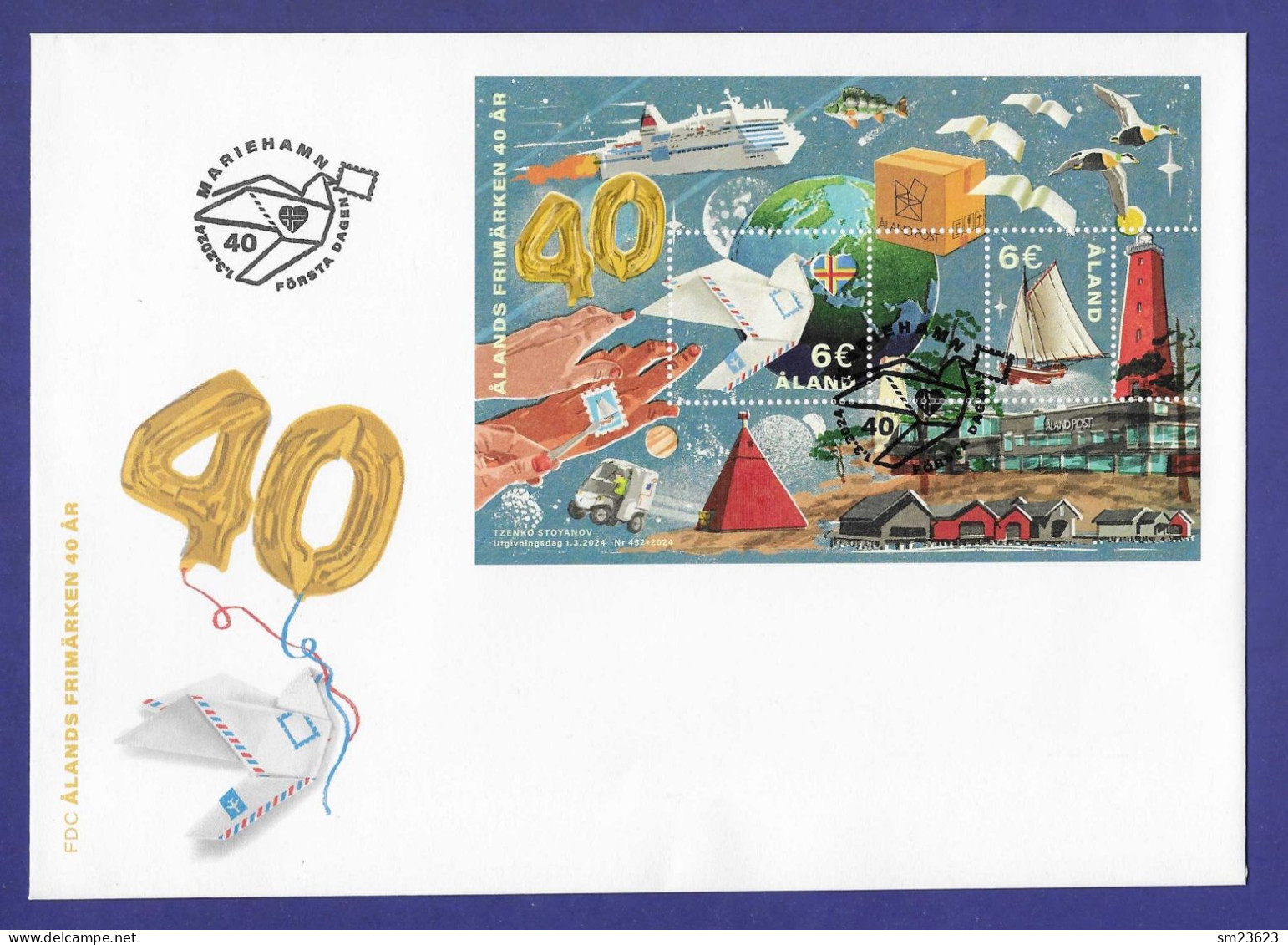 Älandinseln  1.3.2024 , 40 Jahre äländische Briefmarken - FDC Mariehamn Första Dagen 1.3.2024 - Ålandinseln