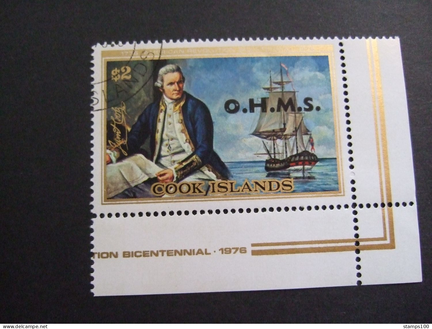 Cook Islands 1978 OHMS Official Overprint On $2 Captain Cook Corner Marginal Single VFU (P34-08-TVN) - Islas Cook