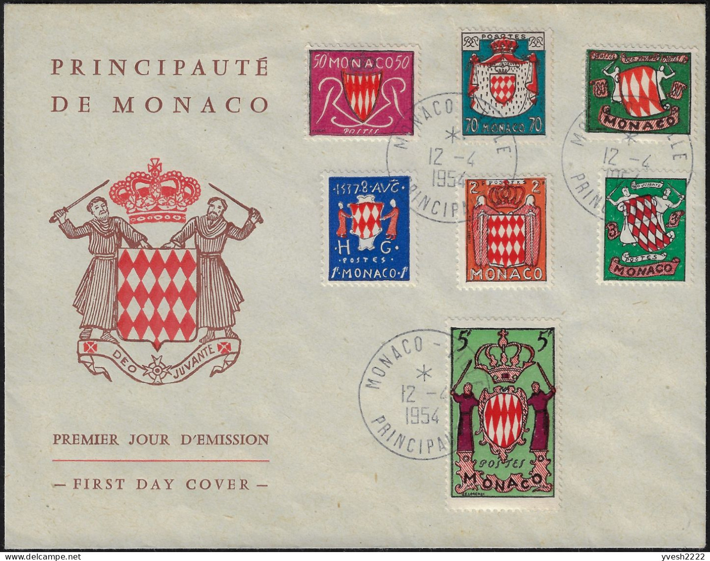 Monaco 1954 Y&T 405 à 411 Sur Enveloppe Premier Jour. Armoiries Diverses De Monaco - Covers