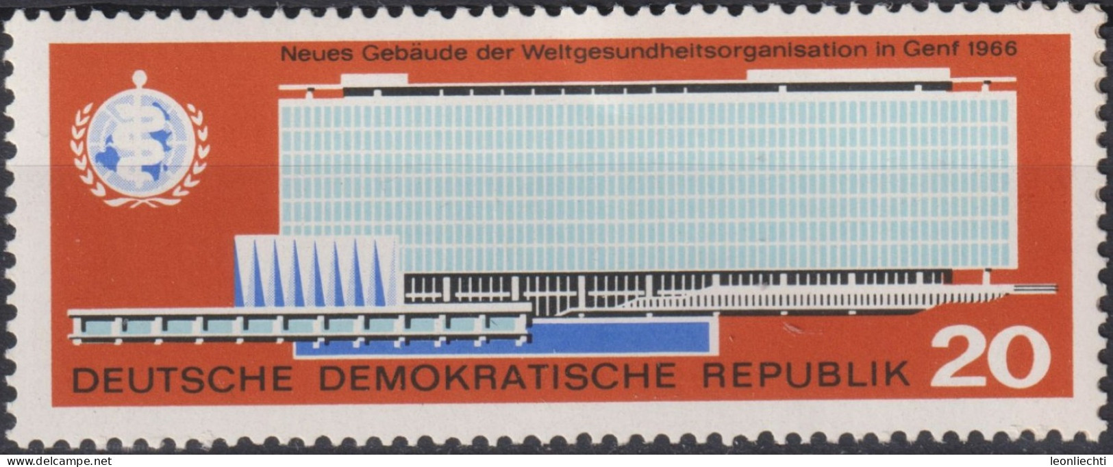 1966 DDR, ** Mi:DD 1178, Yt:DD 875, Einweihung Des Neuen Amtssitzes Der WHO In Genf - OMS