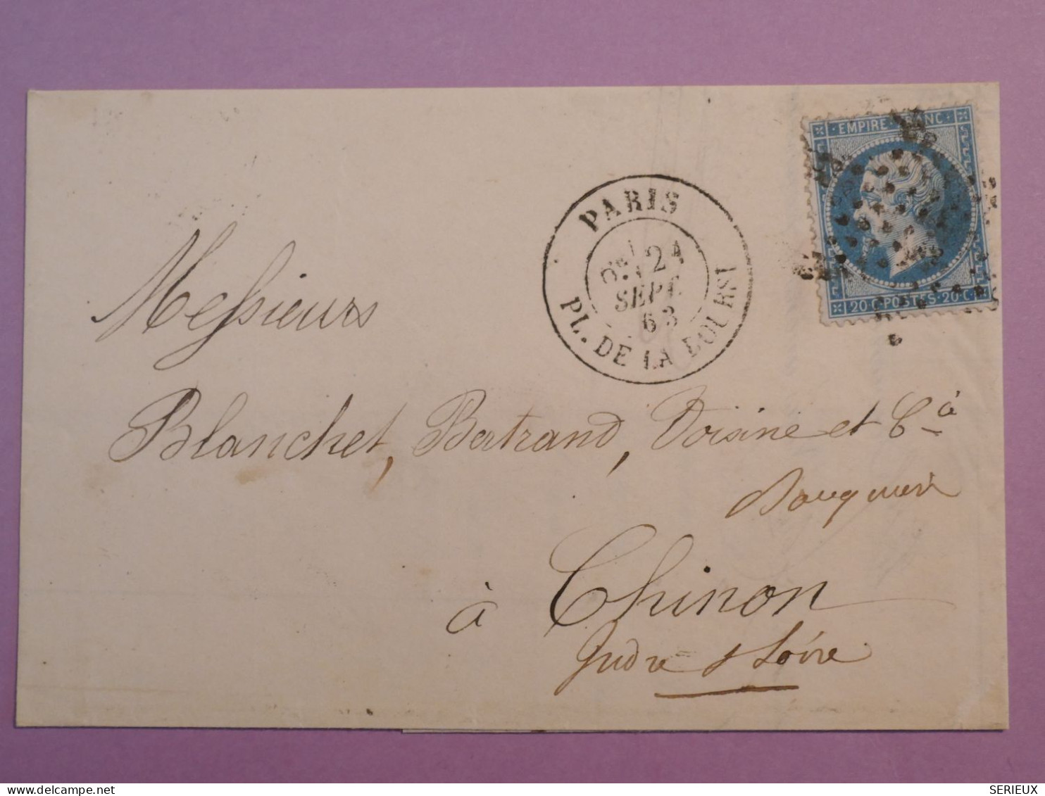 DK 21 FRANCE BELLE  LETTRE  1863  PARIS A CHINON +ETOILE DE PARIS N°1 ++N°22  +++  AFF. INTERESSANT +++ + - 1849-1876: Periodo Clásico