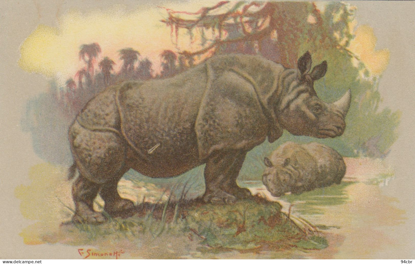 CPA (  Animaux)  RHINOCEROS  (illustrateur Simonetti) (b.bur Theme) - Rinoceronte