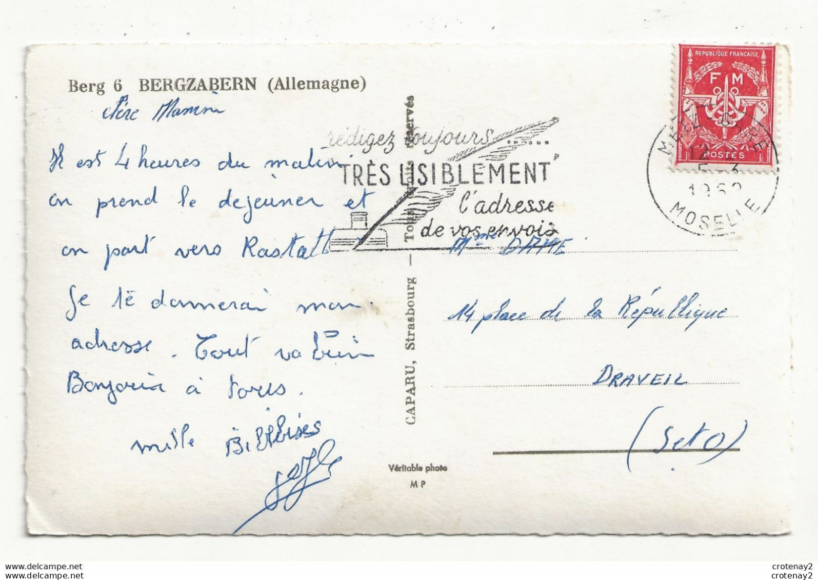 Rhénanie Palatinat Berg 6 BERGZABERN En 1962 VOIR DOS Et Timbre Français - Bad Bergzabern