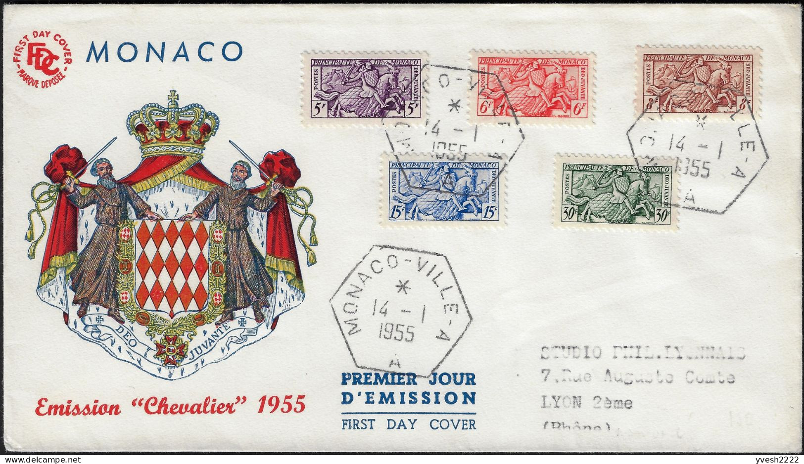 Monaco 1955 Y&T 415 à 419 Sur Enveloppe Premier Jour. Sceau Du Prince De Monaco, Cavalier - Enveloppes