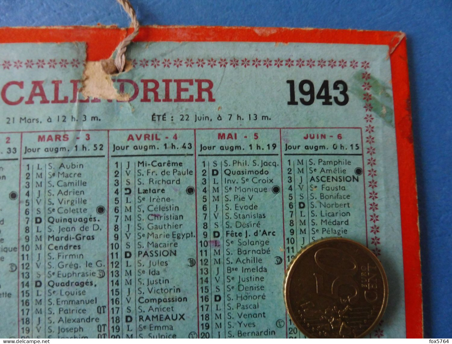 WW2 / CALENDRIER / POILU CAMPAGNE DE FRANCE / ORIGINAL / 05 - Petit Format : 1941-60