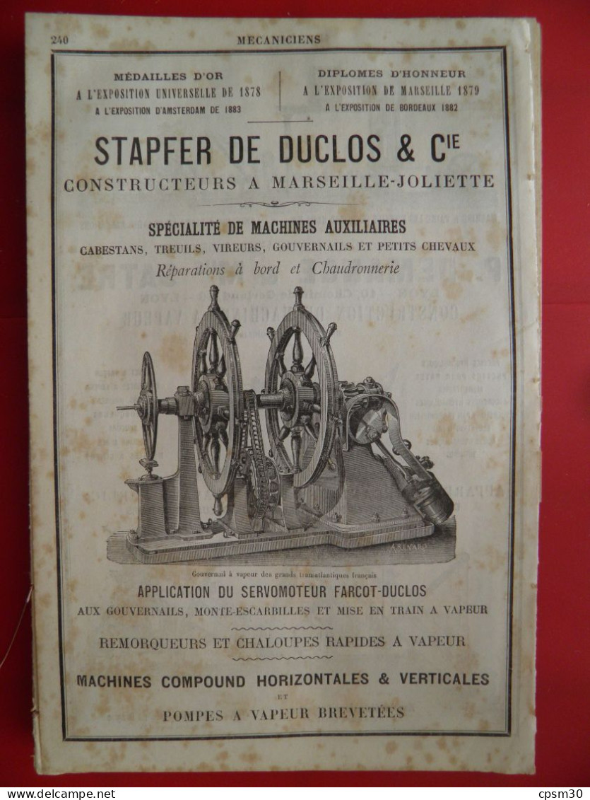 PUB 1884 - Mécanique Tuyau Plomb Drague Excavateur Ch De Gerland 69 Lyon, Machines Stapfer De Duclos 13 Marseille-Joliet - Publicités
