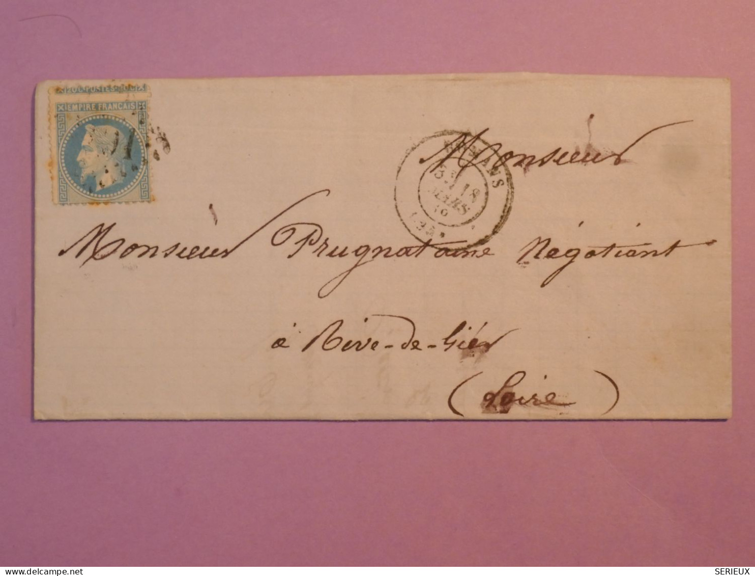 DK 21 FRANCE BELLE  LETTRE RR 1869 PETIT BUREAU ROMANS +N°29 PIQUETAGE CHEVAL +++  AFF. INTERESSANT +++ + - 1849-1876: Période Classique