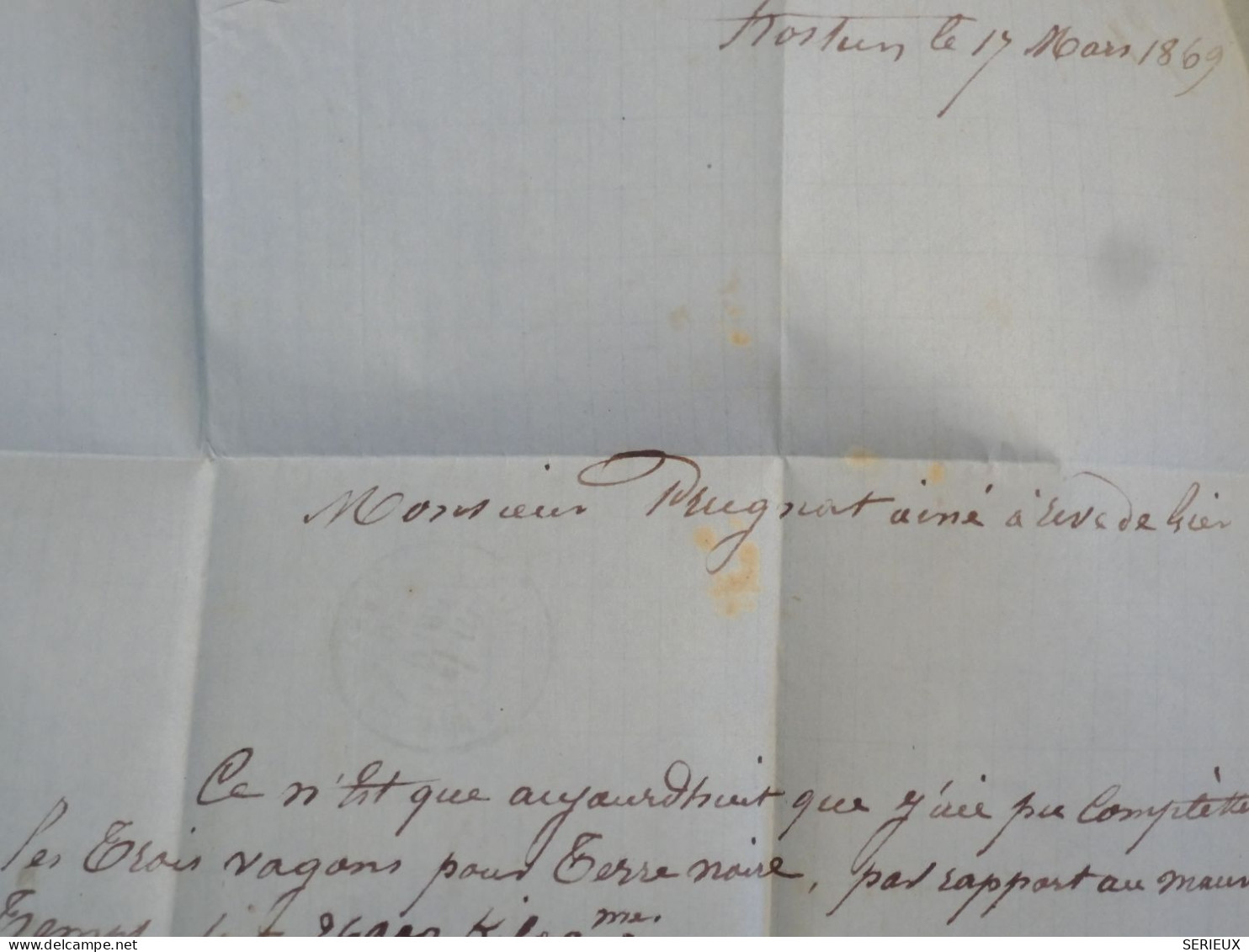 DK 21 FRANCE BELLE  LETTRE RR 1869 PETIT BUREAU ROMANS +N°29 PIQUETAGE CHEVAL +++  AFF. INTERESSANT +++ + - 1849-1876: Periodo Clásico