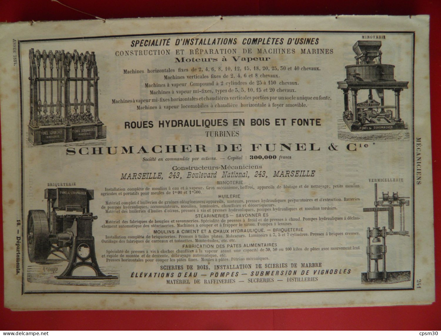 PUB 1884 - Mécanique Pour Huilerie Laurent & Collot 21 Dijon, Roues Hydroliques Schumacher De Funel 13 Marseille - Publicités