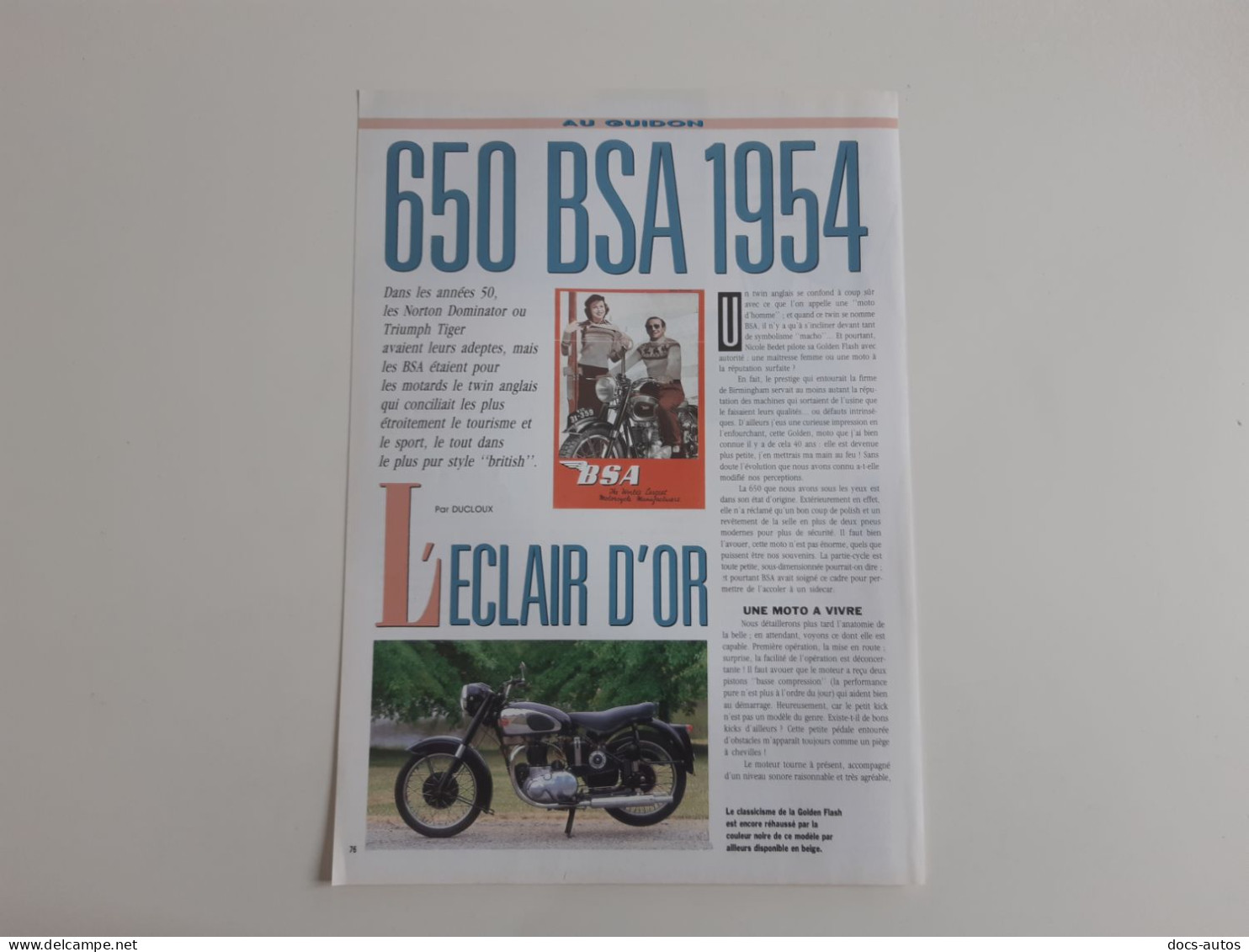 BSA 650 De 1954 - Coupure De Presse Moto - Motos