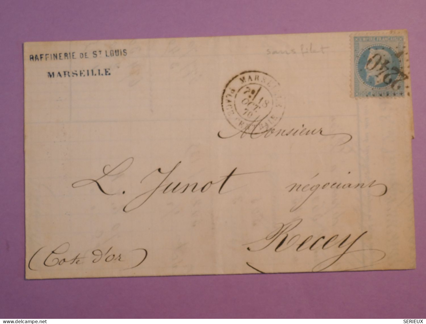 DK 21 FRANCE BELLE  LETTRE VARIETé 1869 MARSEILLE  A RECEY  +N°29  SANS FILET ++  AFF. INTERESSANT +++ + - 1849-1876: Klassik