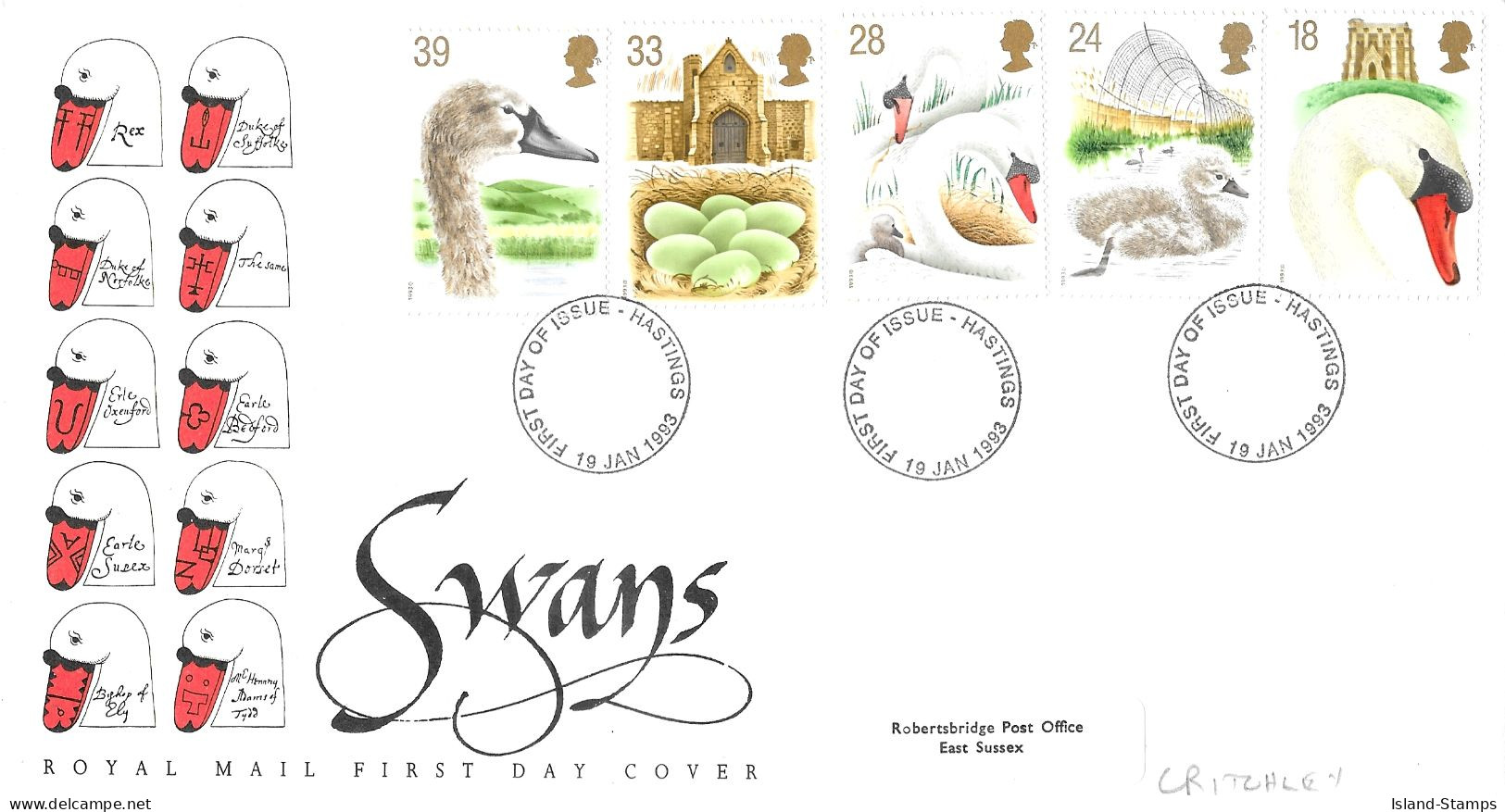 1993 Swans Addressed FDC Tt - 1991-2000 Em. Décimales