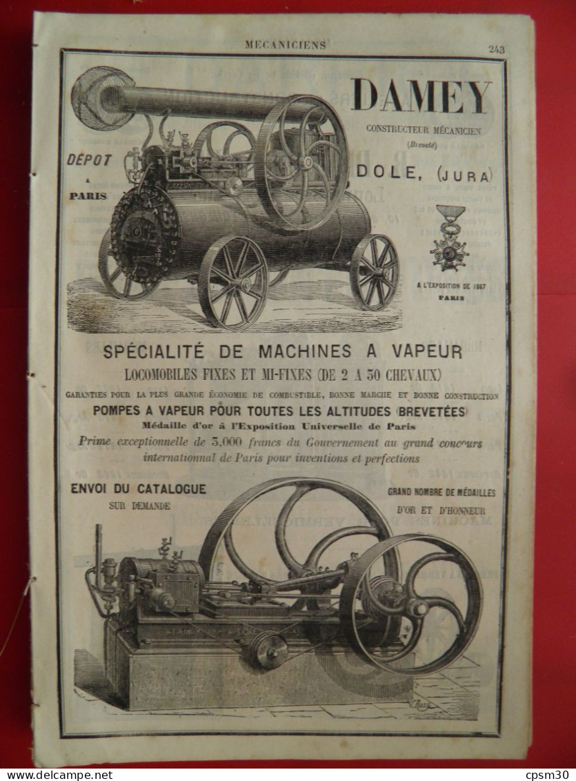 PUB 1884 - Machine Laver Sécher Le Blé B Demaux Bd De La Gare 33 Bordeaux, Locomobiles Damey 39 Dole - Publicités