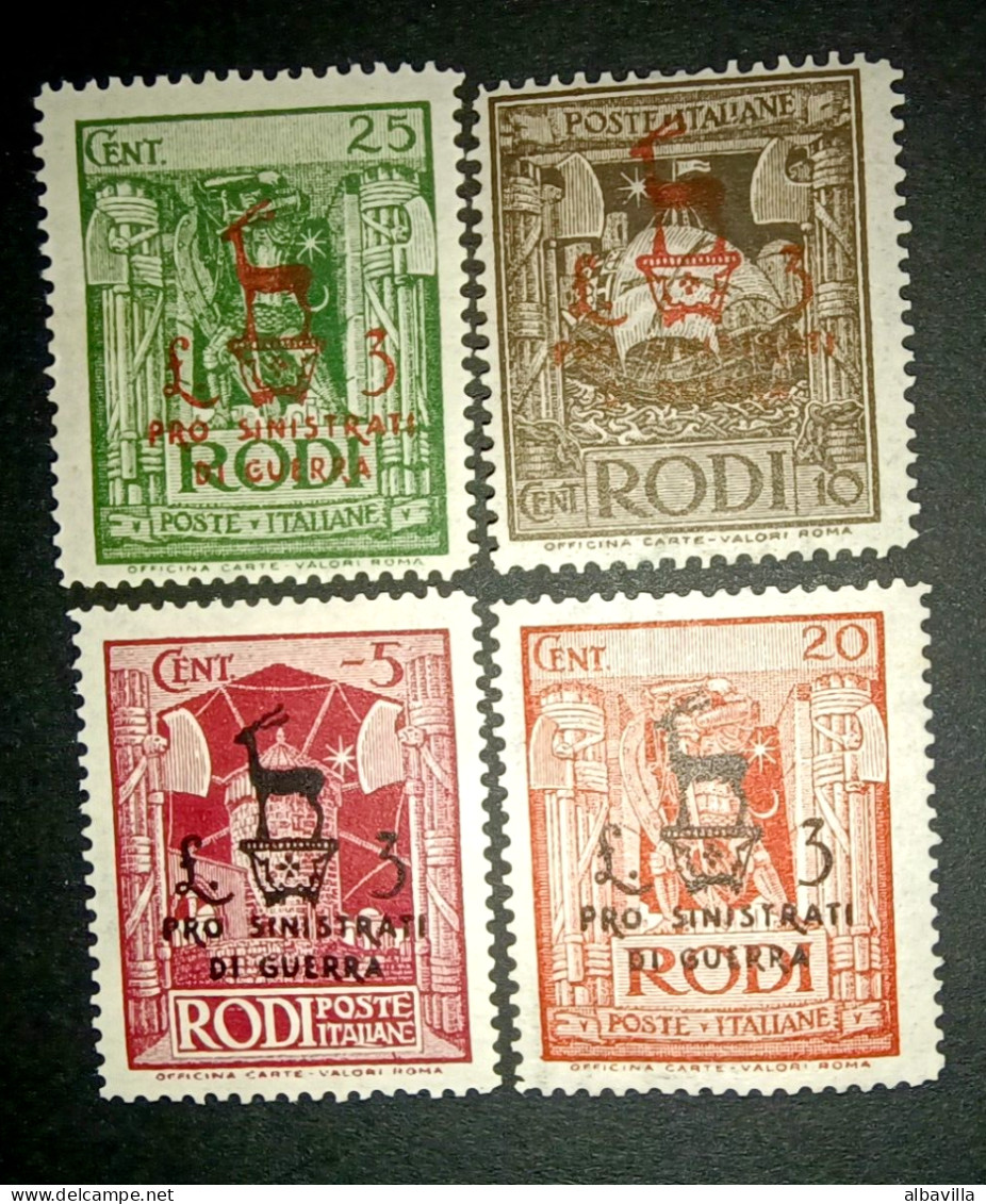 Francobolli 1943 Colonie Italiane RODI 4 Valori Pro Sinistrati Di Guerra MNH** - Egeo