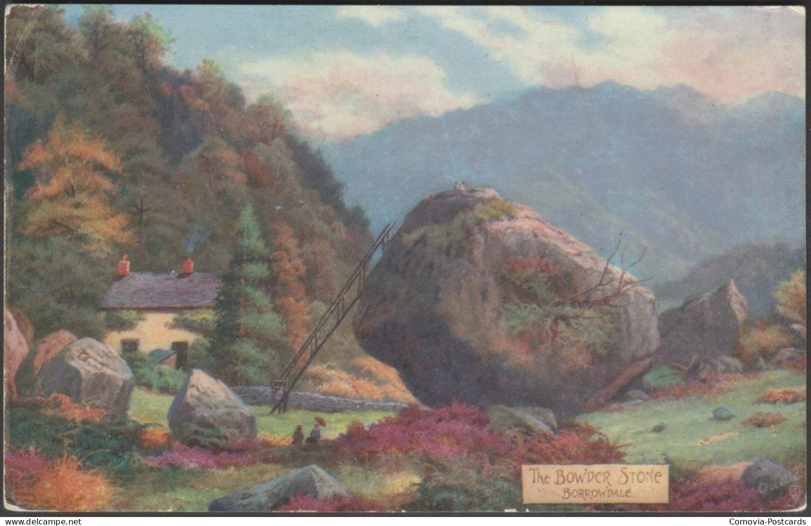 The Bowder Stone, Borrowdale, Cumberland, C.1910s - Tuck's Oilette Postcard - Borrowdale