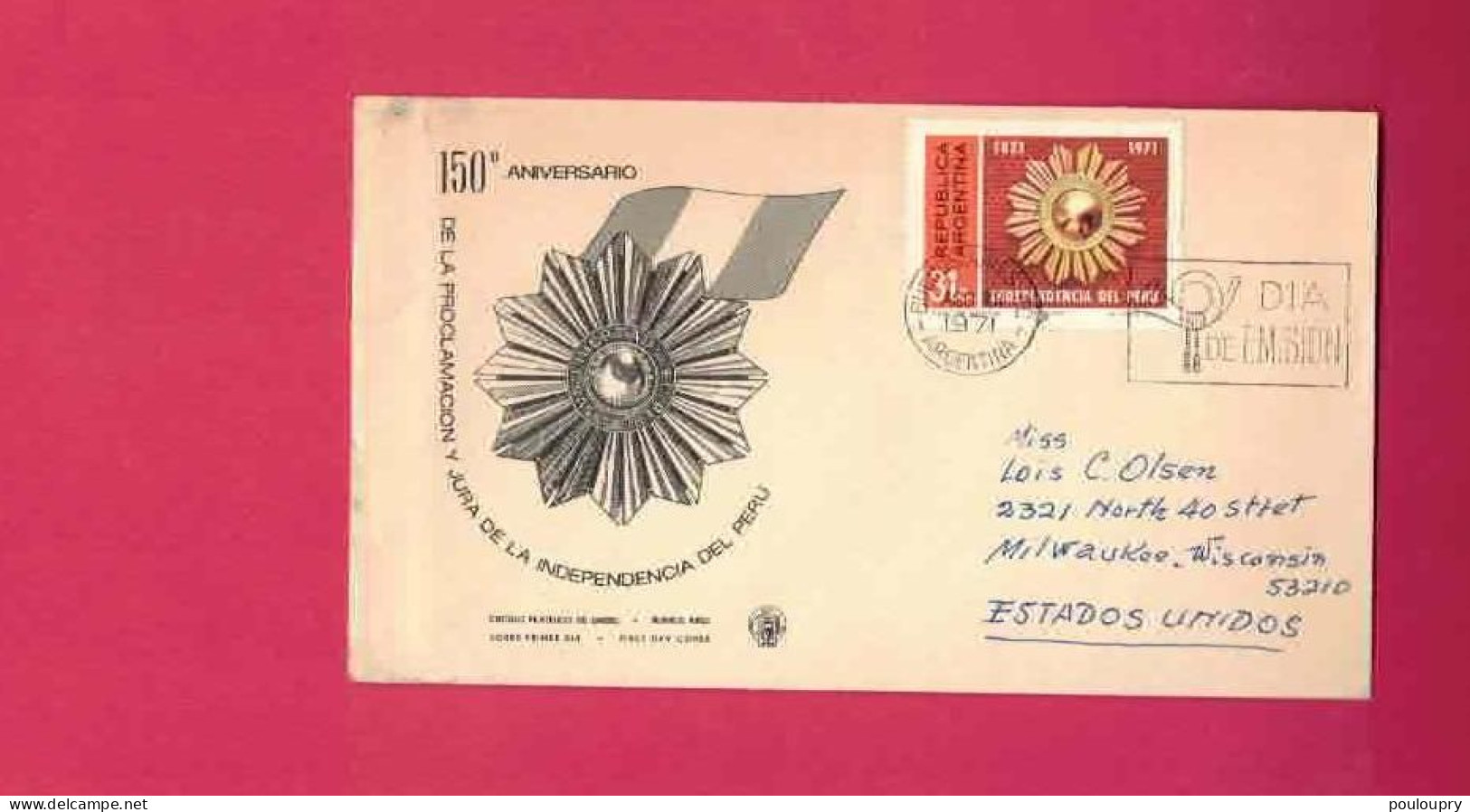 FDC De 1971 - YT N° 901 - 150ème Anniversaire De L' Indépendance Du Pérou - FDC
