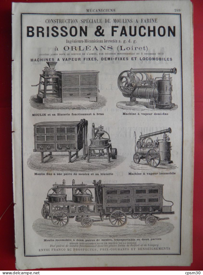 PUB 1884 - Construction Moulin à Farine Brisson & Fauchon 45 Orléans, Charpente Pont Plancher SNCF Hoybel 45 Orléans - Publicités