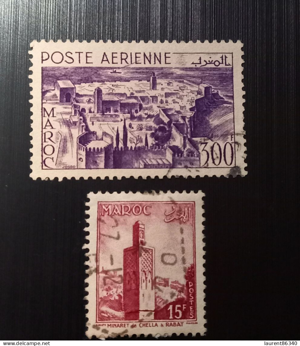 Maroc Poste Française 1951  Airmail - Local Motives Rabat & 1955 Minaret De Chella à Rabat - Used Stamps