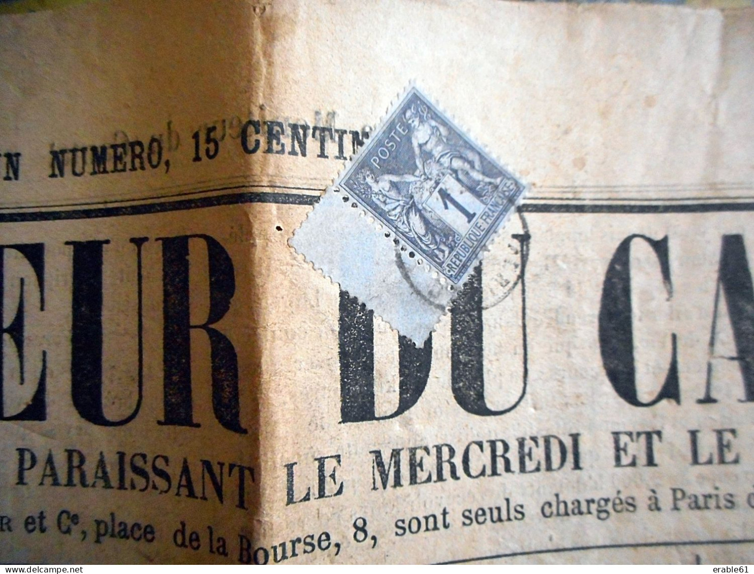 1C BLEU ENCRE REPUBLIQUE FRANCAISE TYPE SAGE  AURILLAC Sur Journal LE MONITEUR DU CANTAL Du 22 MAI 1878 - Kranten