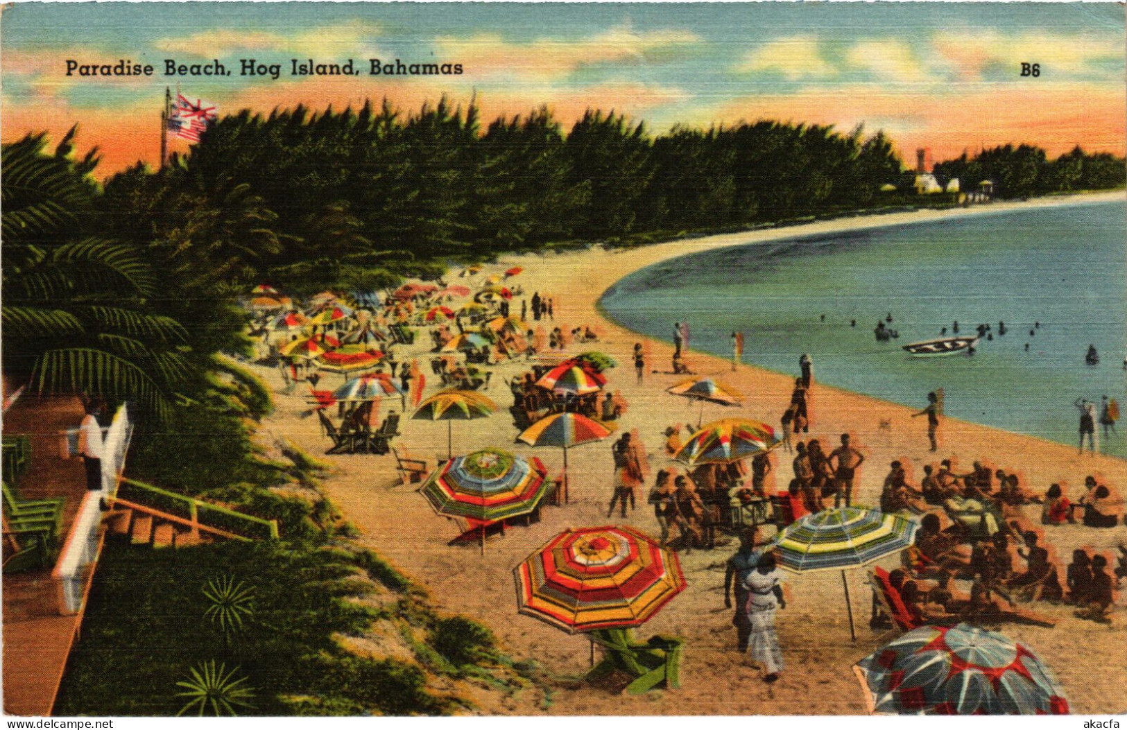 PC BAHAMAS CARIBBEAN HOG ISLAND PARADISE BEACH Vintage Postcard (b52213) - Bahama's