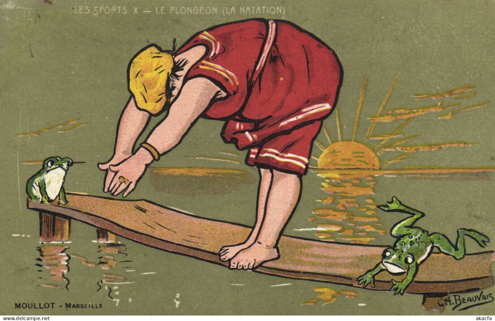 PC ARTIST SIGNED, CH. BEAUVAIS, SPORTS, LE PLONGEON, Vintage Postcard (b52202) - Beauvais