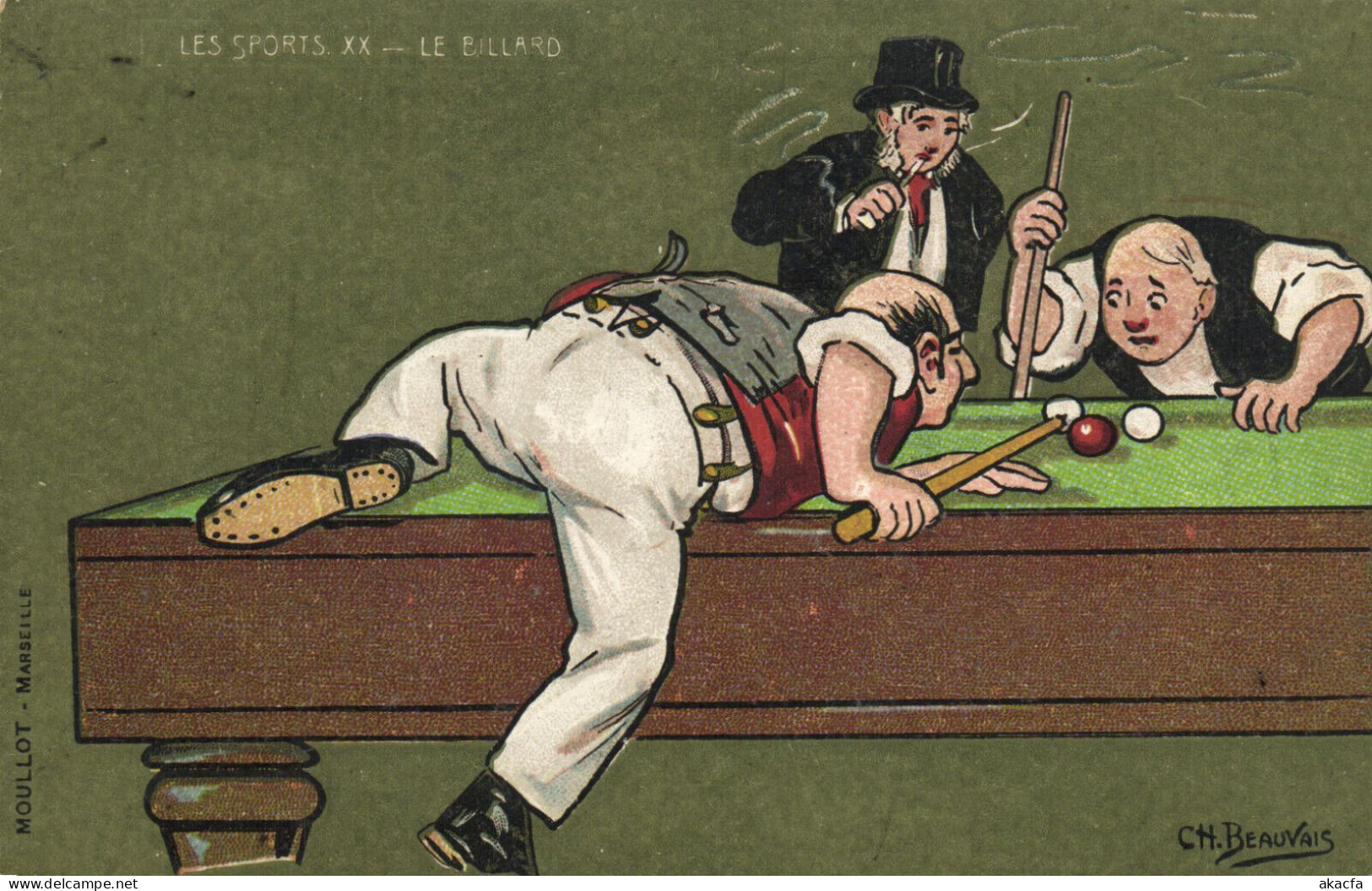 PC ARTIST SIGNED, CH. BEAUVAIS, SPORTS, LE BILLARD, Vintage Postcard (b52203) - Beauvais