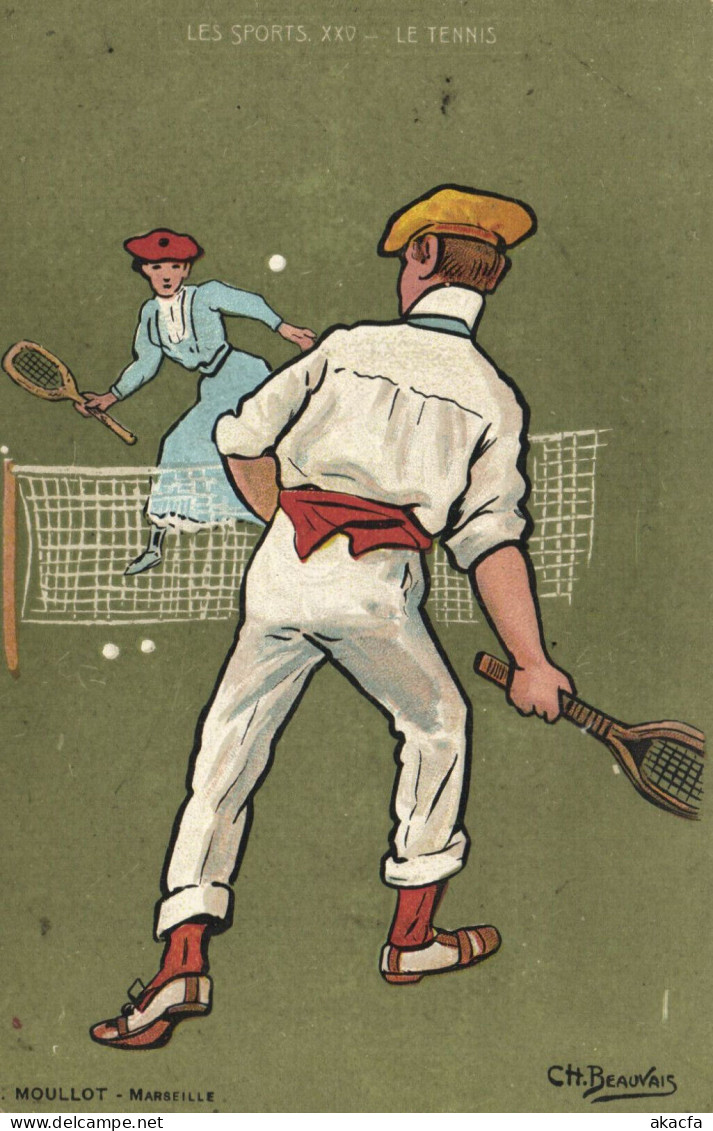 PC ARTIST SIGNED, CH. BEAUVAIS, SPORTS, LE TENNIS, Vintage Postcard (b52193) - Beauvais