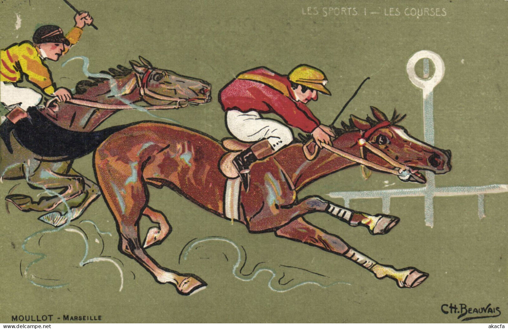 PC ARTIST SIGNED, CH. BEAUVAIS, SPORTS, LES COURSES, Vintage Postcard (b52191) - Beauvais