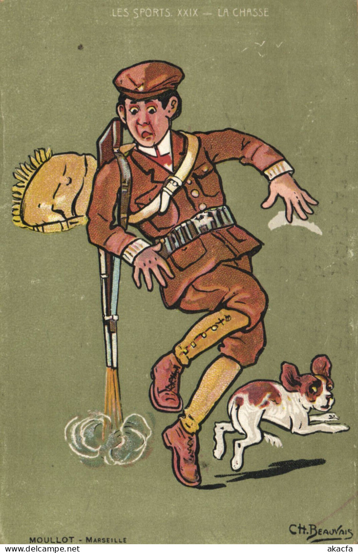 PC ARTIST SIGNED, CH. BEAUVAIS, SPORTS, LA CHASSE, Vintage Postcard (b52186) - Beauvais