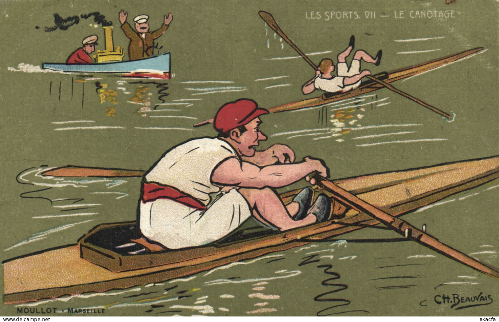 PC ARTIST SIGNED, CH. BEAUVAIS, SPORTS, LE CANOTAGE, Vintage Postcard (b52181) - Beauvais