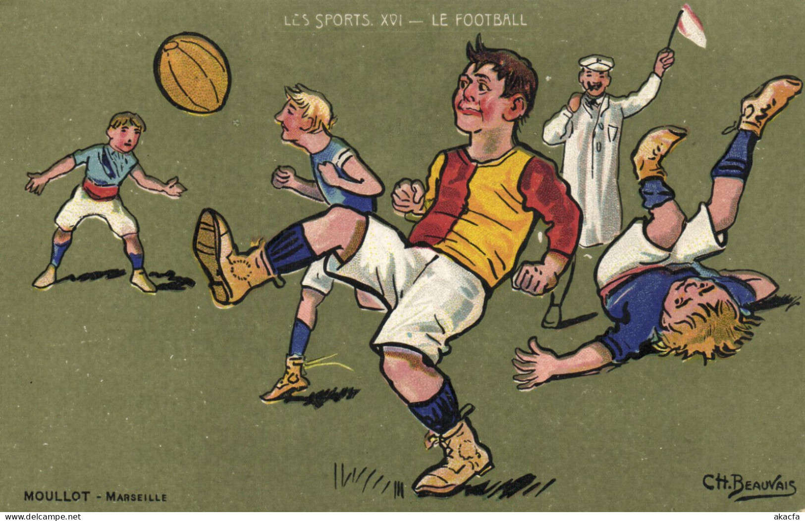 PC ARTIST SIGNED, CH. BEAUVAIS, SPORTS, LE FOOTBALL, Vintage Postcard (b52178) - Beauvais