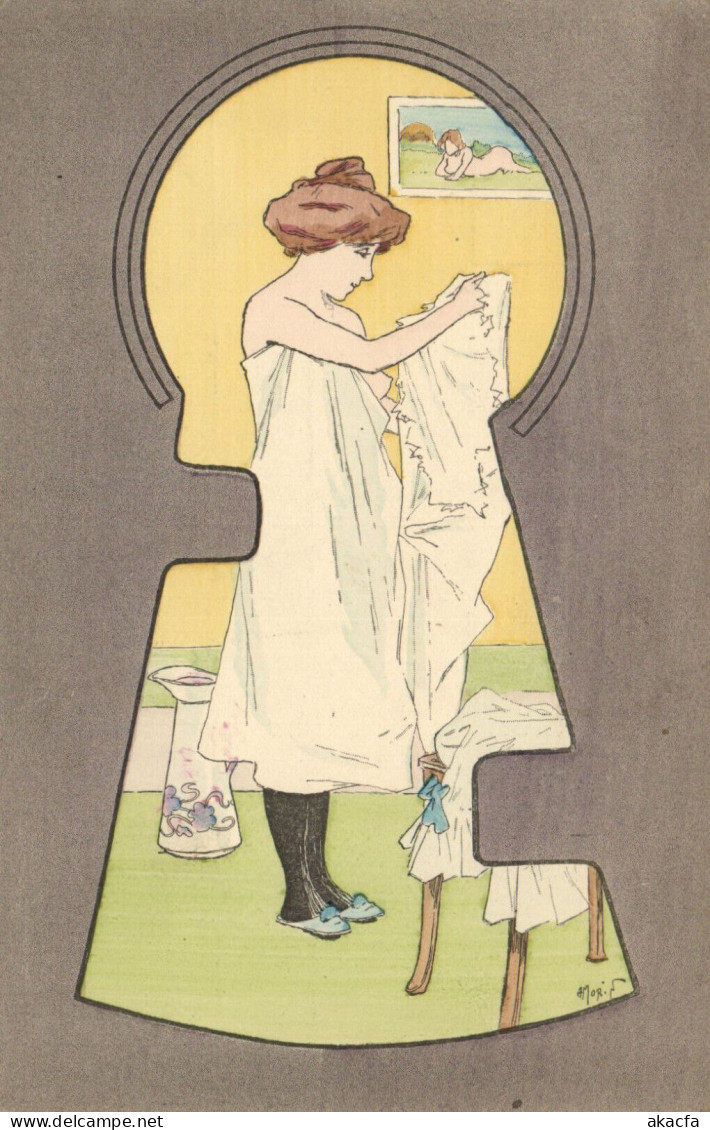 PC ARTIST SIGNED, MORIN, ART NOUVEAU, RISQUE, LADY, Vintage Postcard (b52170) - Morin, Henri