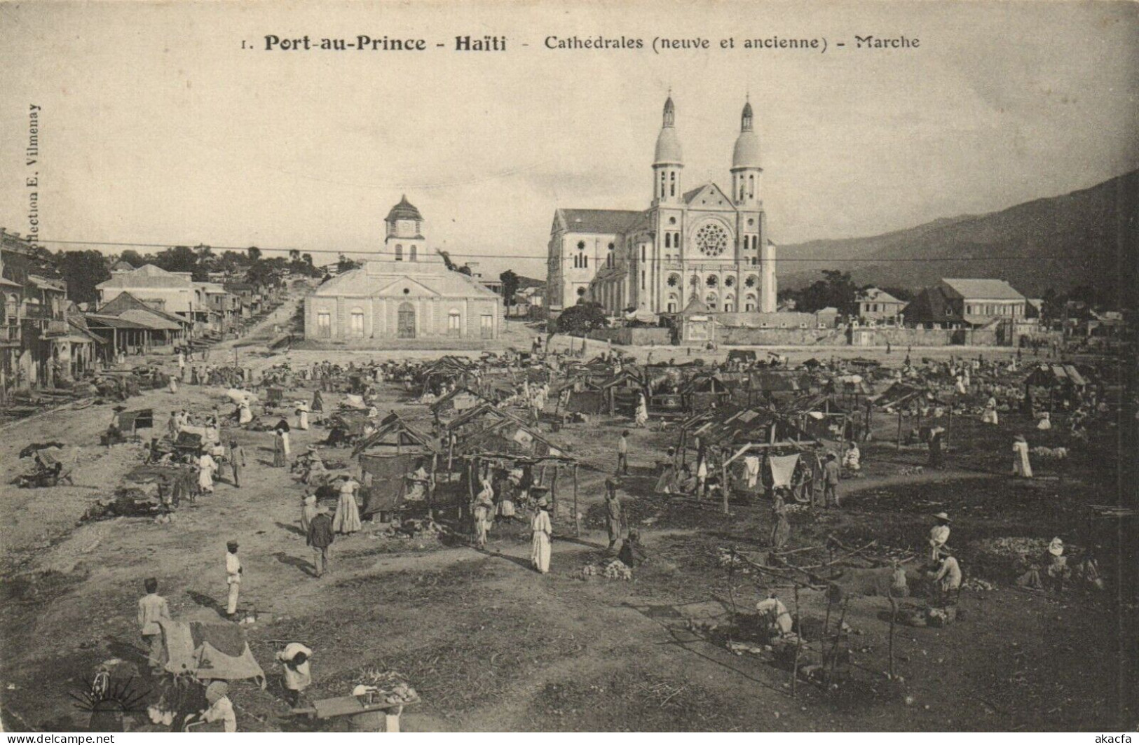 PC HAITI CARIBBEAN PORT-au-PRINCE CATHEDRALES MARCHE Vintage Postcard (b52094) - Haïti
