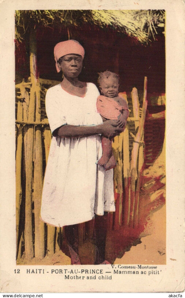 PC HAITI CARIBBEAN PORT-au-PRINCE MOTHER CHILD TYPES Vintage Postcard (b52064) - Haïti