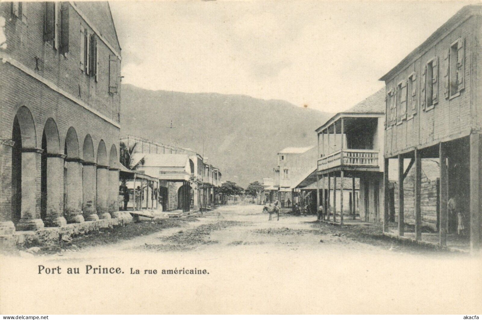 PC HAITI CARIBBEAN PORT-au-PRINCE RUE AMERICAINE Vintage Postcard (b52053) - Haïti