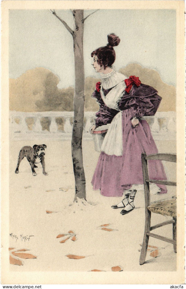 PC ARTIST SIGNED, MORIN, GLAMOUR LADY, DOG, Vintage Postcard (b51897) - Morin, Henri