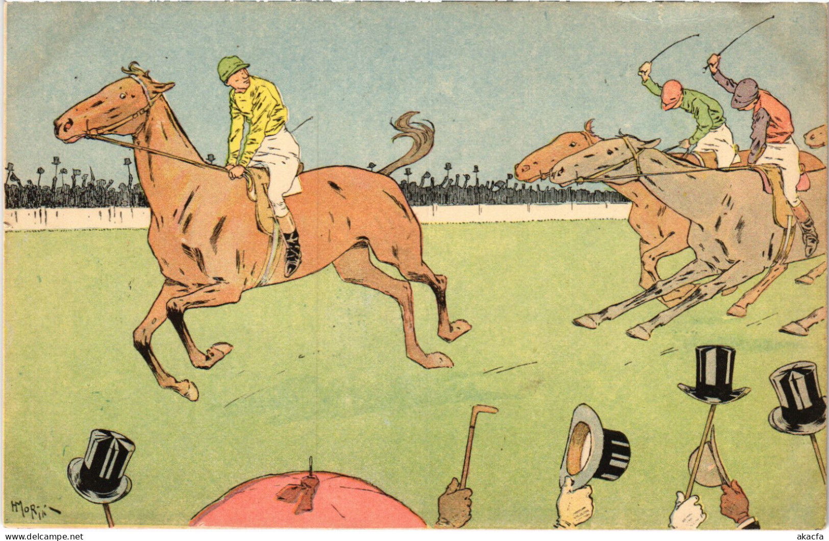 PC ARTIST SIGNED, MORIN, HORSE RACE, Vintage Postcard (b51901) - Morin, Henri